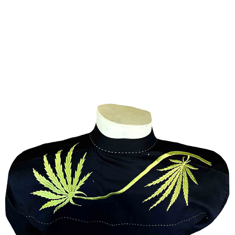 Men's Black Cannabis Cowboy Embroidered Western Shirt