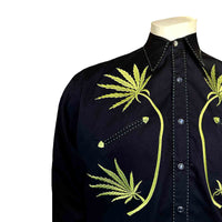 Men's Black Cannabis Cowboy Embroidered Western Shirt