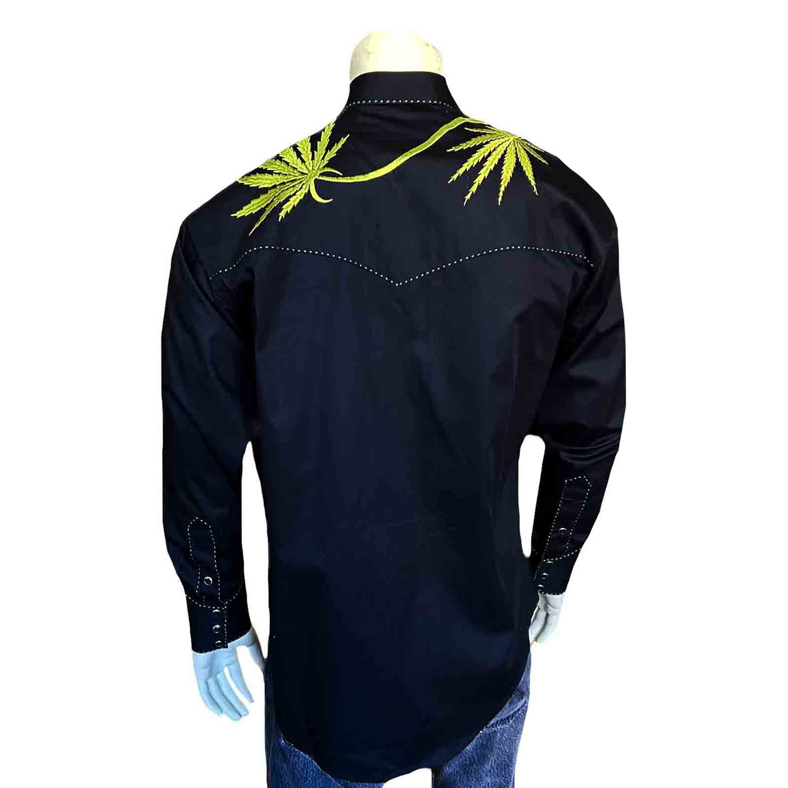 Men's Black Cannabis Cowboy Embroidered Western Shirt