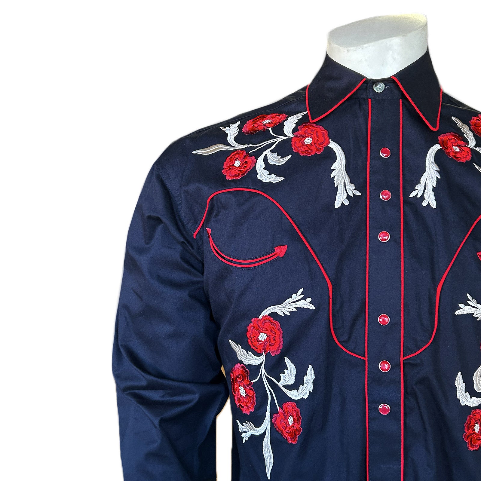 Rockmount Men's Vintage Roses Embroidery Black Western Shirt
