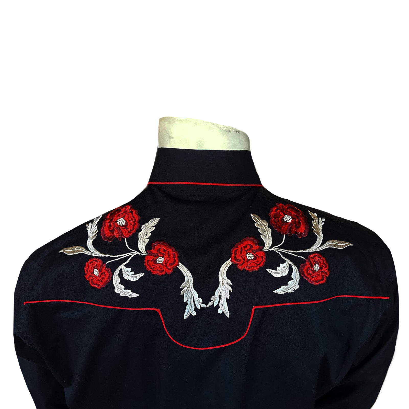 Rockmount Men's Vintage Roses Embroidery Black Western Shirt