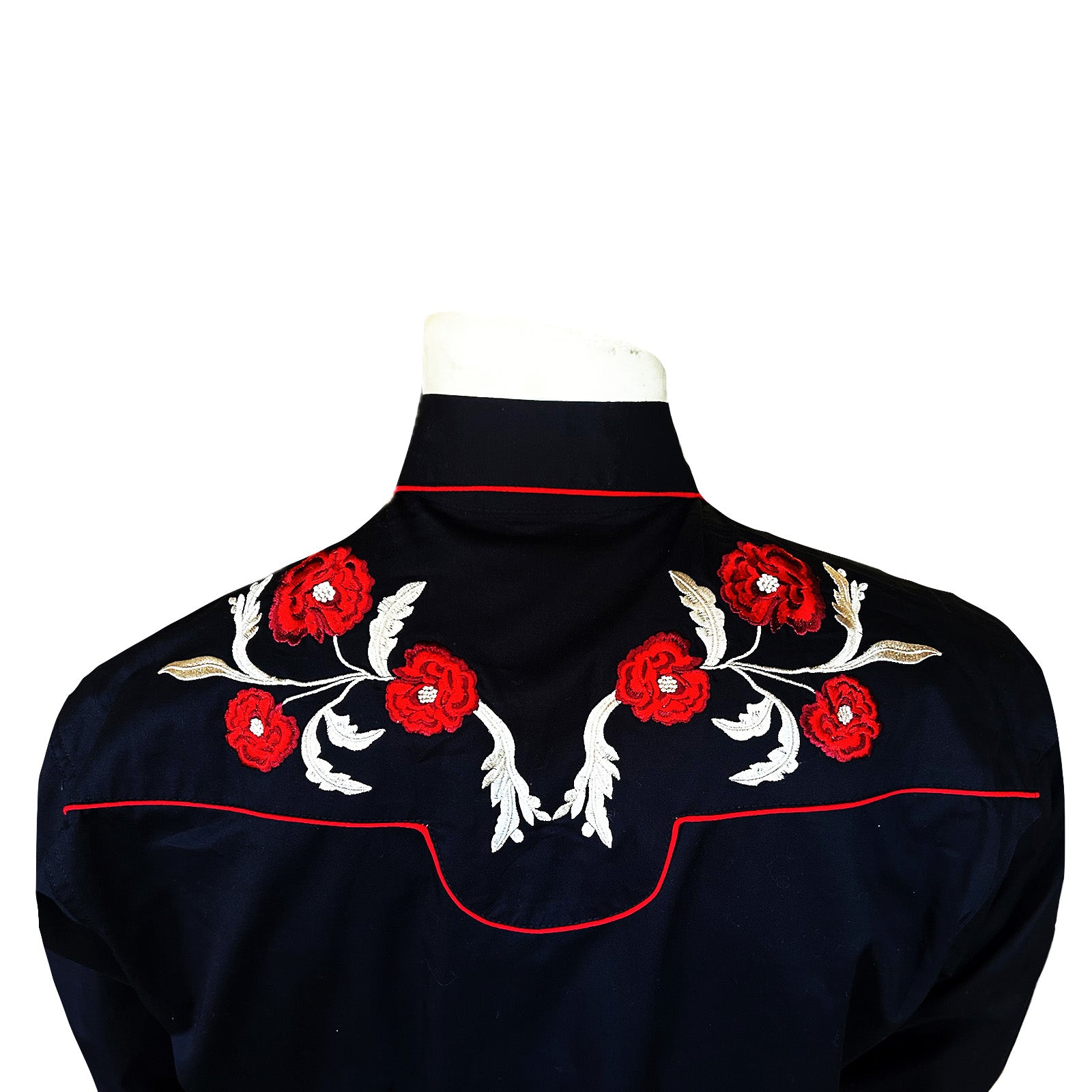 black dress shirt with roses Mens Embroidered Rose Black Shirts
