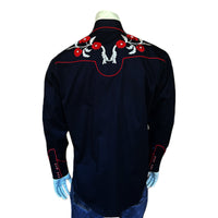 Men's Vintage Black Cascading Floral Embroidered Western Shirt