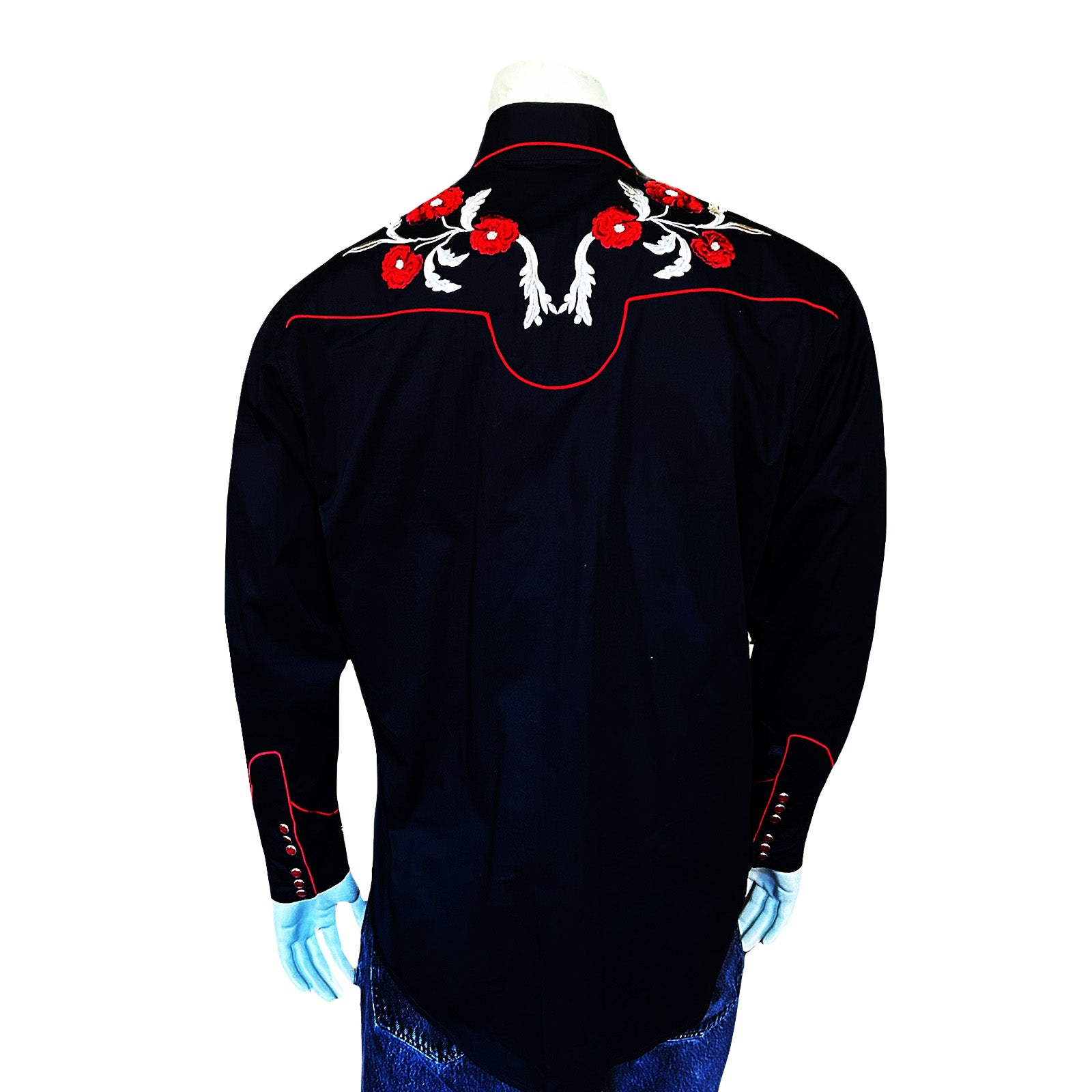 Rockmount Men's Vintage Roses Embroidery Black Western Shirt