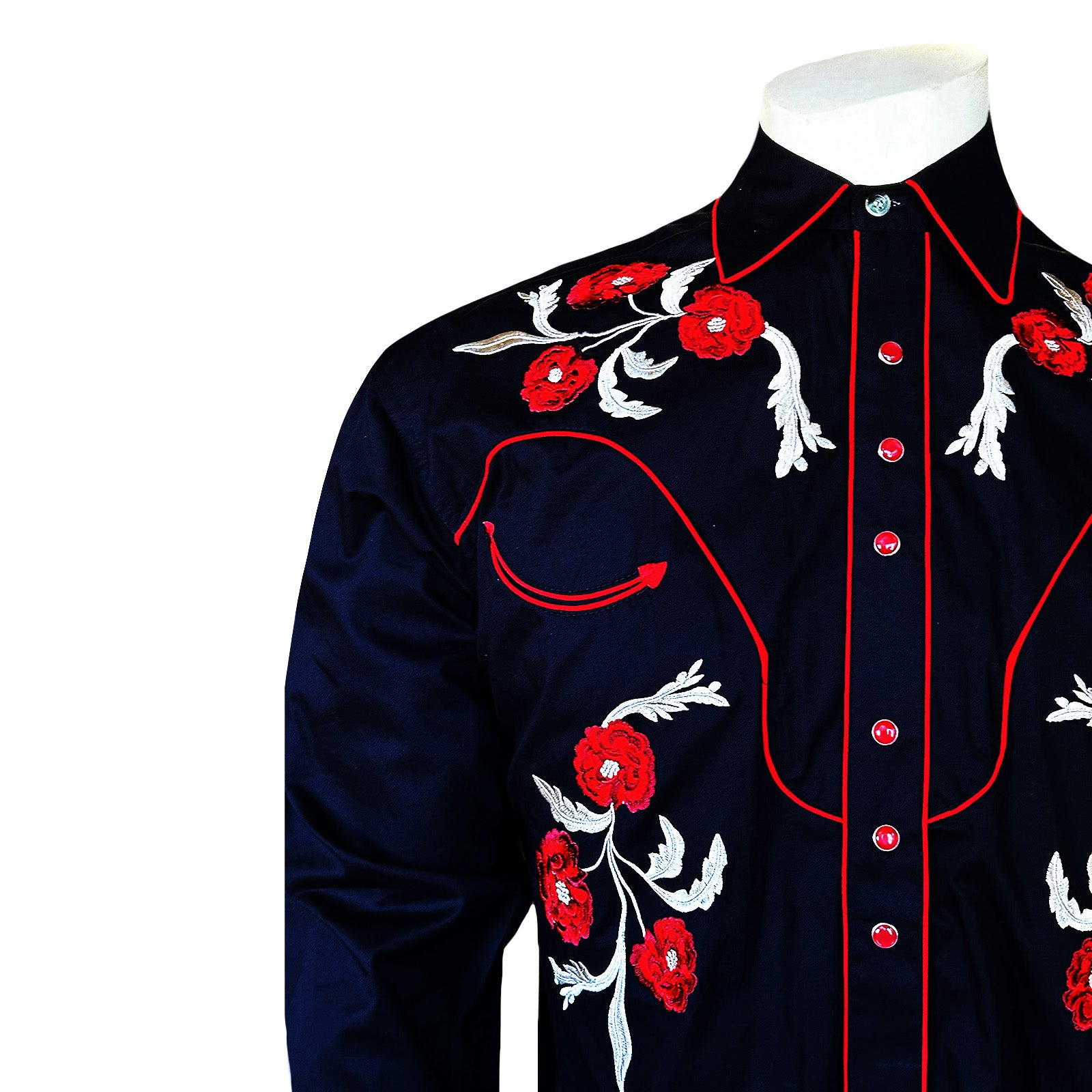 black dress shirt with roses Mens Scully Black Embroidered Rose Piped Western Shirt