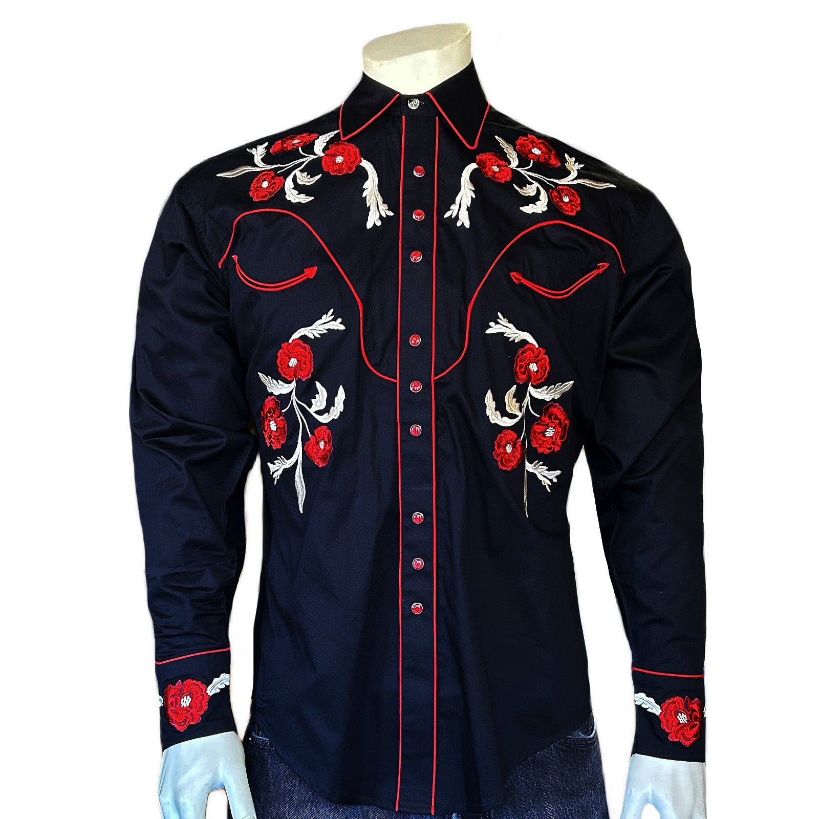 Rockmount Men's Vintage Roses Embroidery Black Western Shirt