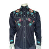 Men's Floral Embroidered Cotton Gabardine Black Western Shirt