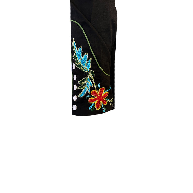 Men's Floral Embroidered Cotton Gabardine Black Western Shirt
