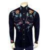 Men's Floral Embroidered Cotton Gabardine Black Western Shirt