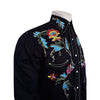 Men's Floral Embroidered Cotton Gabardine Black Western Shirt