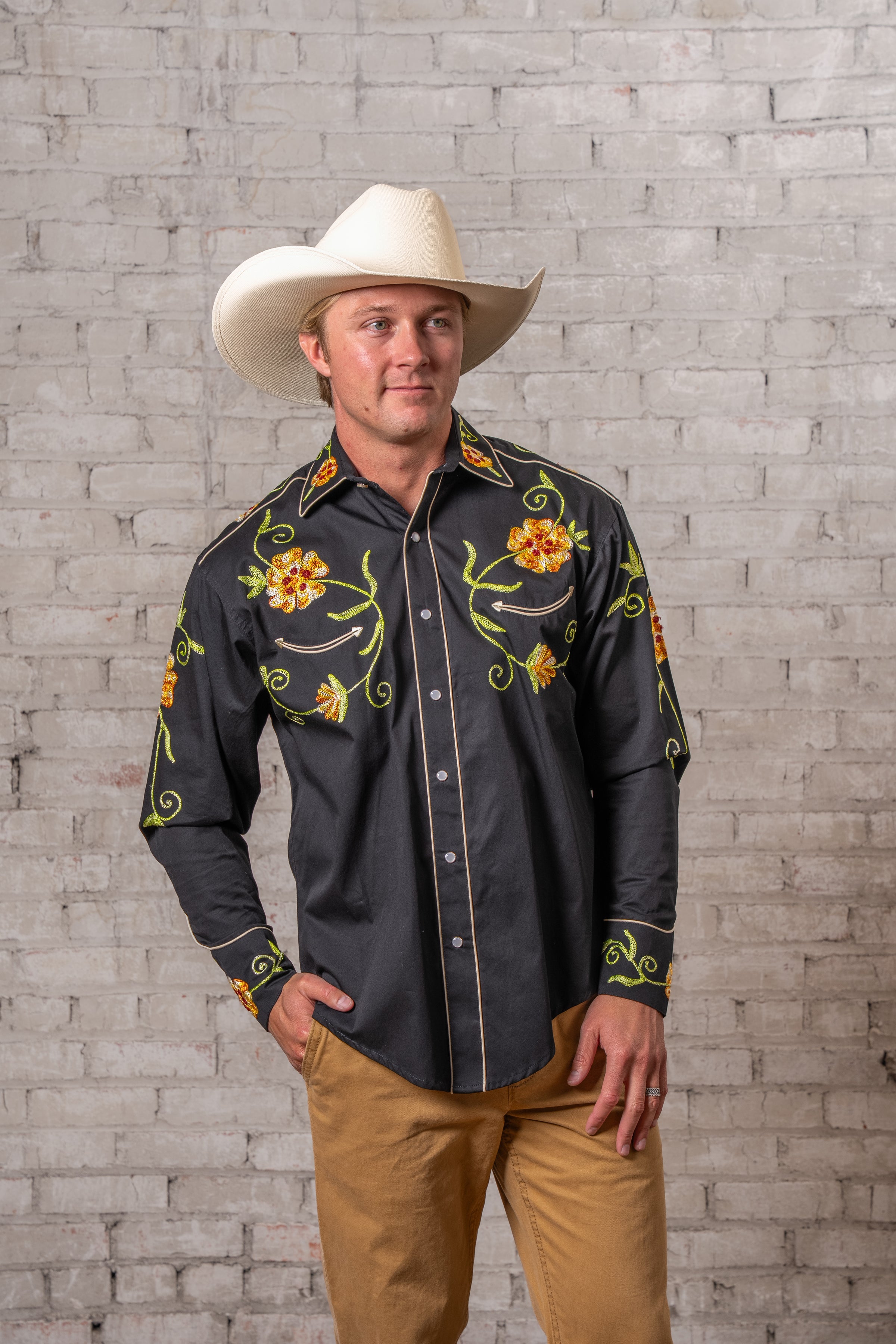 western mens dress shirts Rockmount Men's Vintage Tooling Ii Embroidered Western Shirt-Blk/Tur