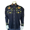 Men's Floral Embroidery Cotton Gabardine Black Western Shirt