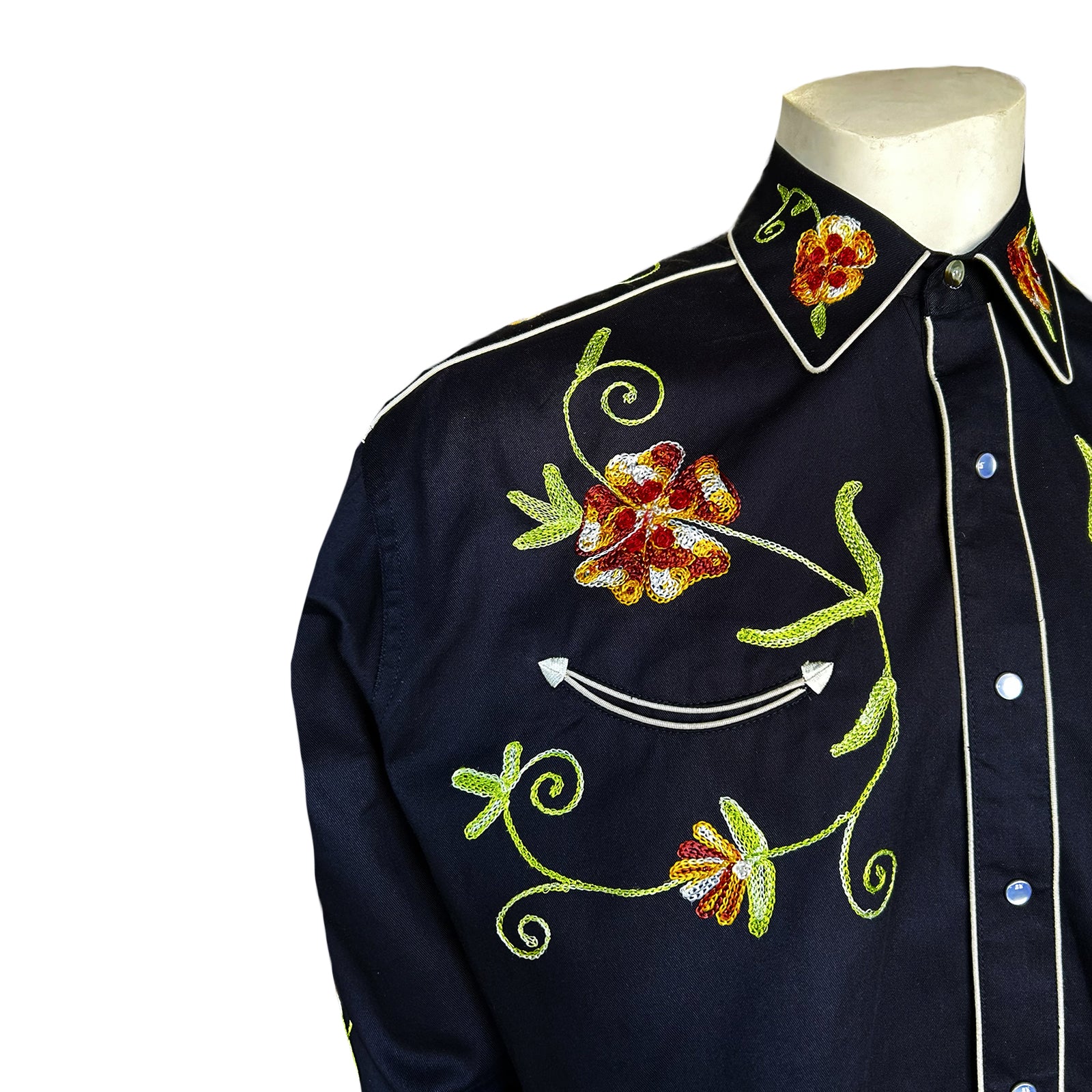 ワンピなど最旬ア！ Embroidery Floral Men's Rockmount Cotton Black Gabardine トップス