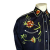 Men's Floral Embroidery Cotton Gabardine Black Western Shirt