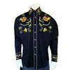 Men's Floral Embroidery Cotton Gabardine Black Western Shirt