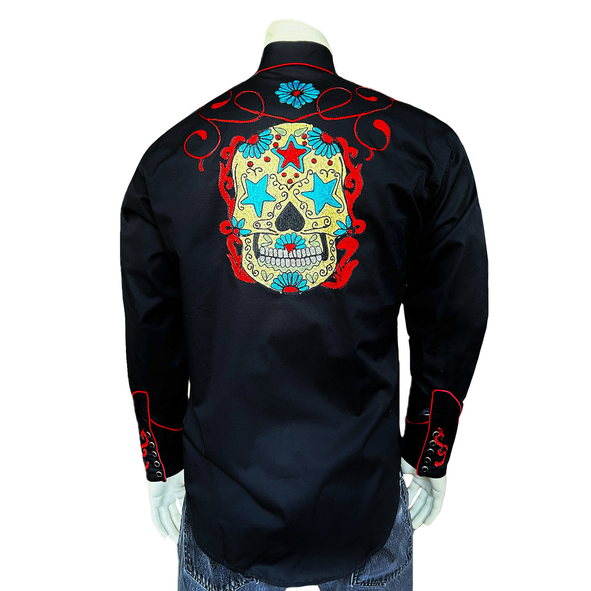 Men's Sugar Skulls Vintage Embroidered Western Shirt