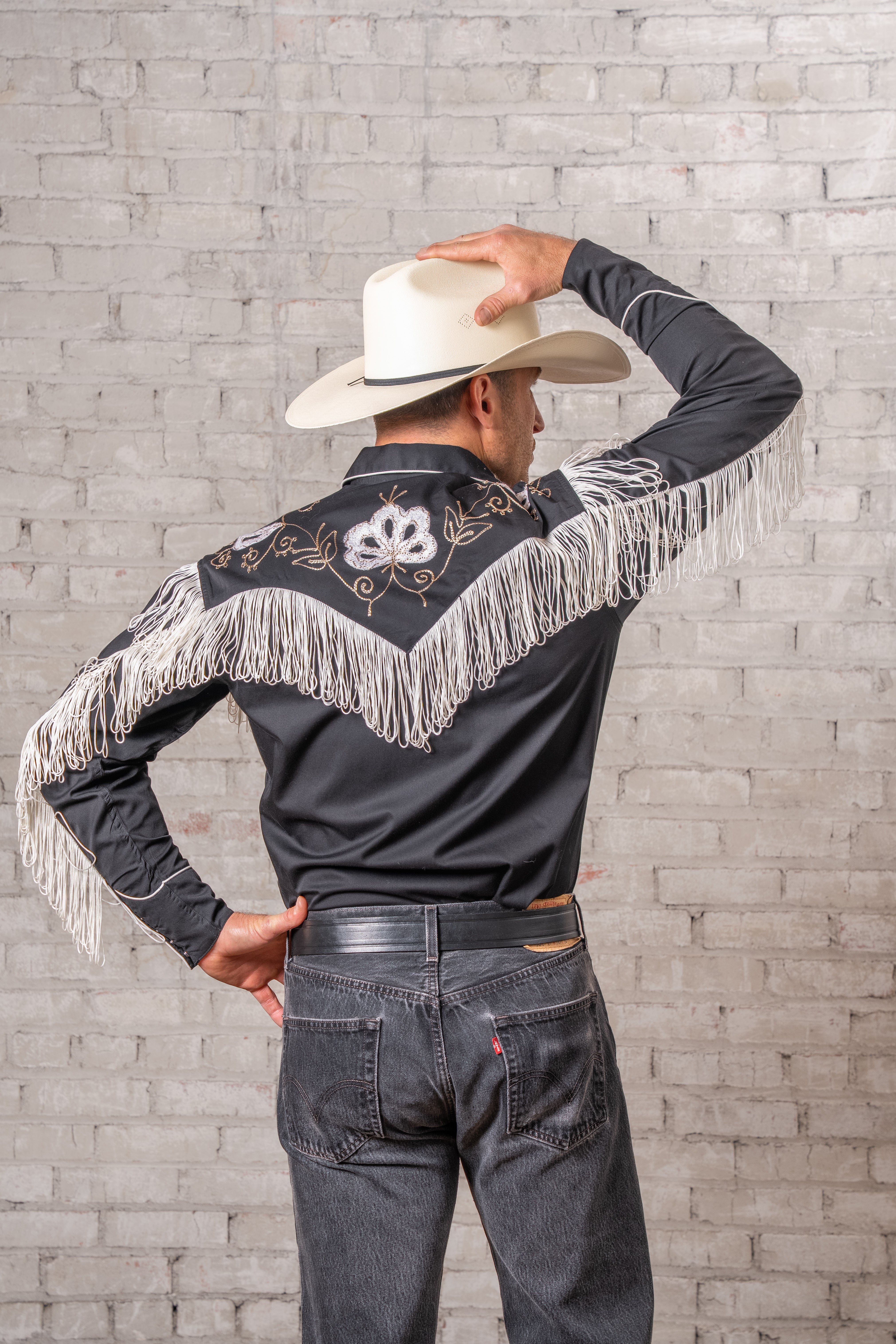 Rockmount Men's Black Vintage Fringe Embroidered Western Shirt