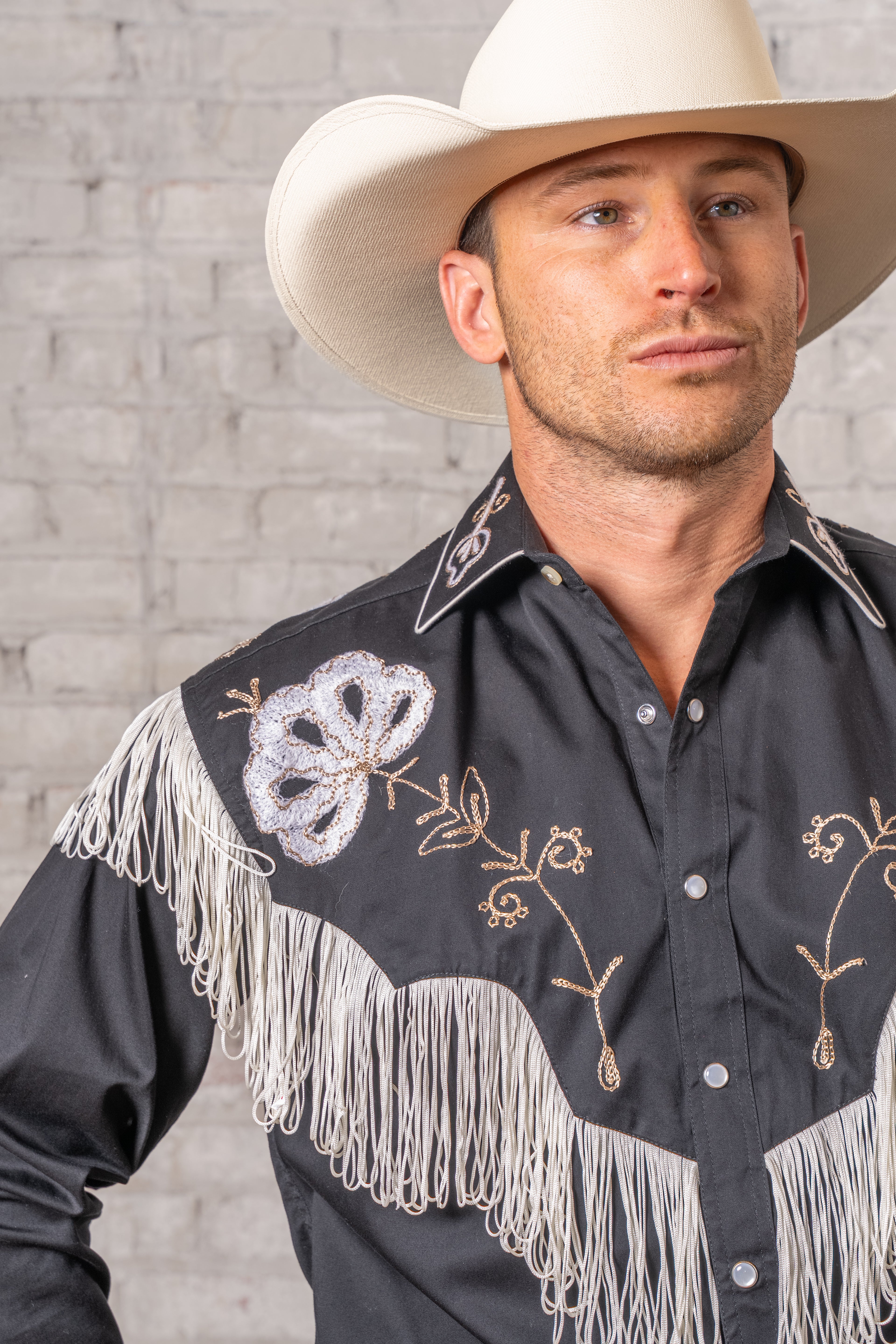 Rockmount Men's Black Vintage Fringe Embroidered Western Shirt