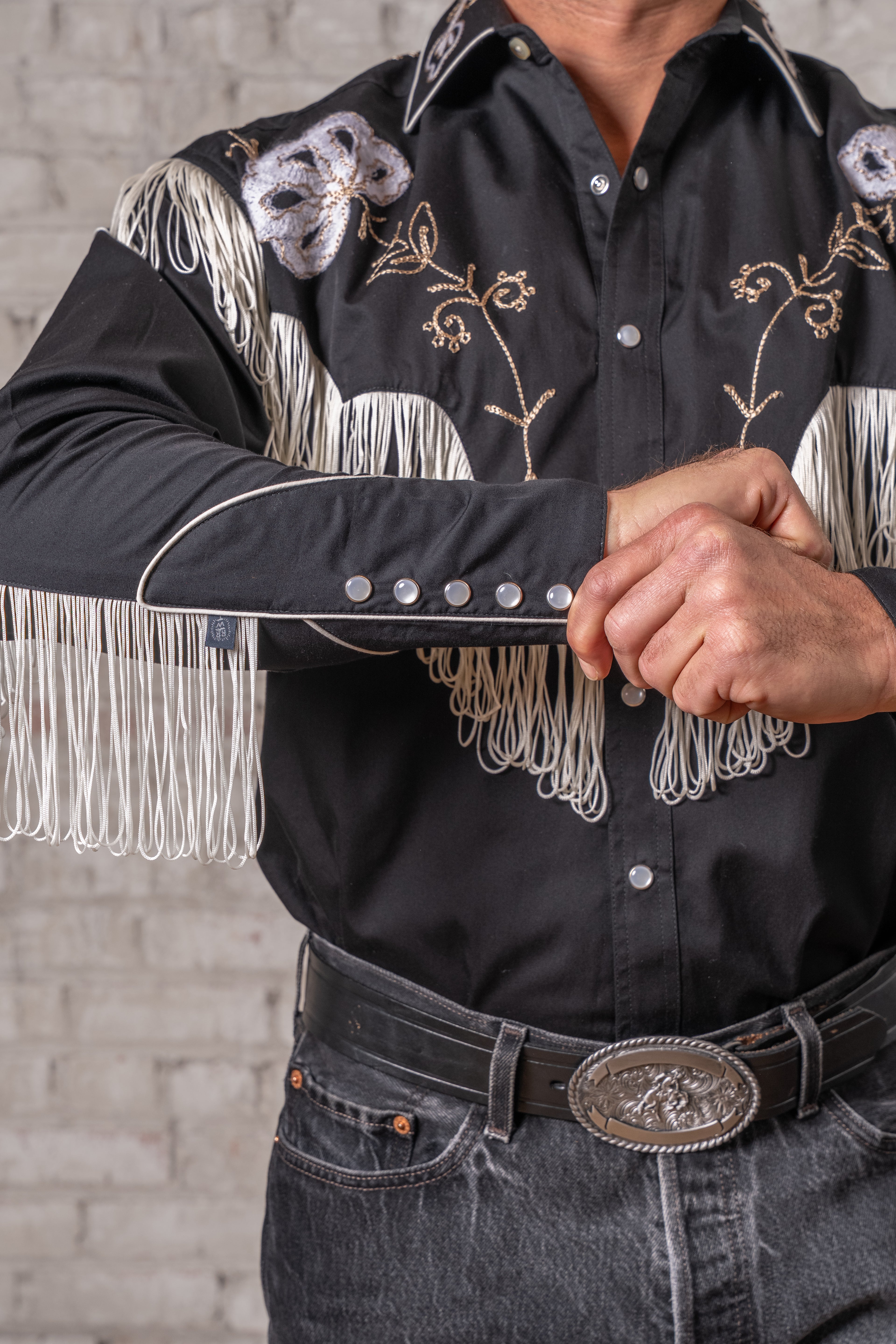 Rockmount Men's Black Vintage Fringe Embroidered Western Shirt