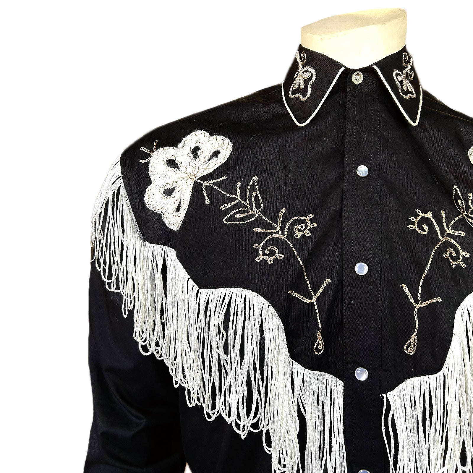 Mens Cowboy Shirt Black Western Rockabilly Embroidered Retro Star