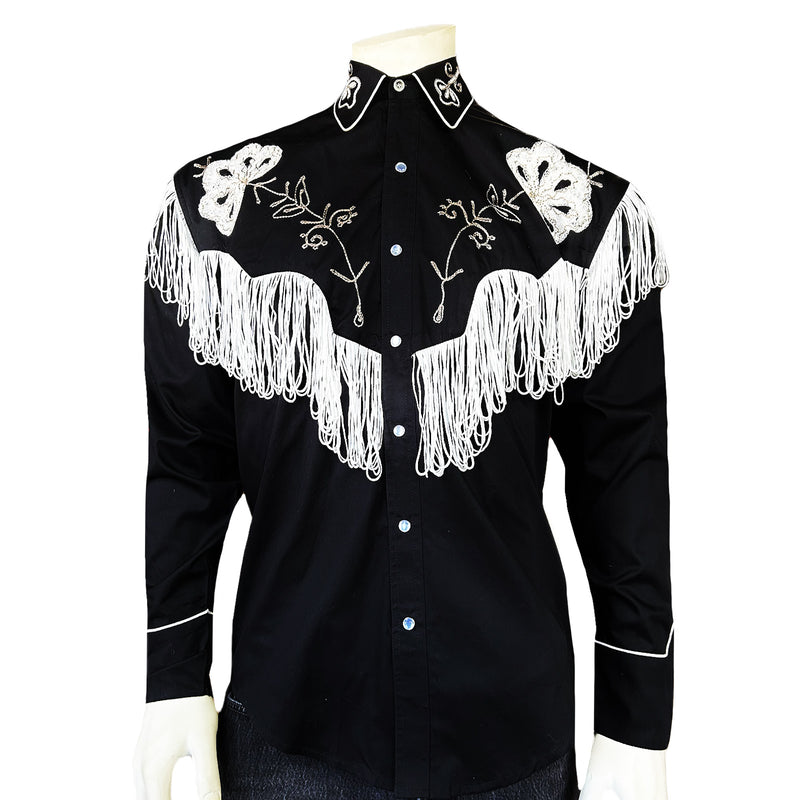 Men's Vintage Fringe Black Embroidered Western Shirt