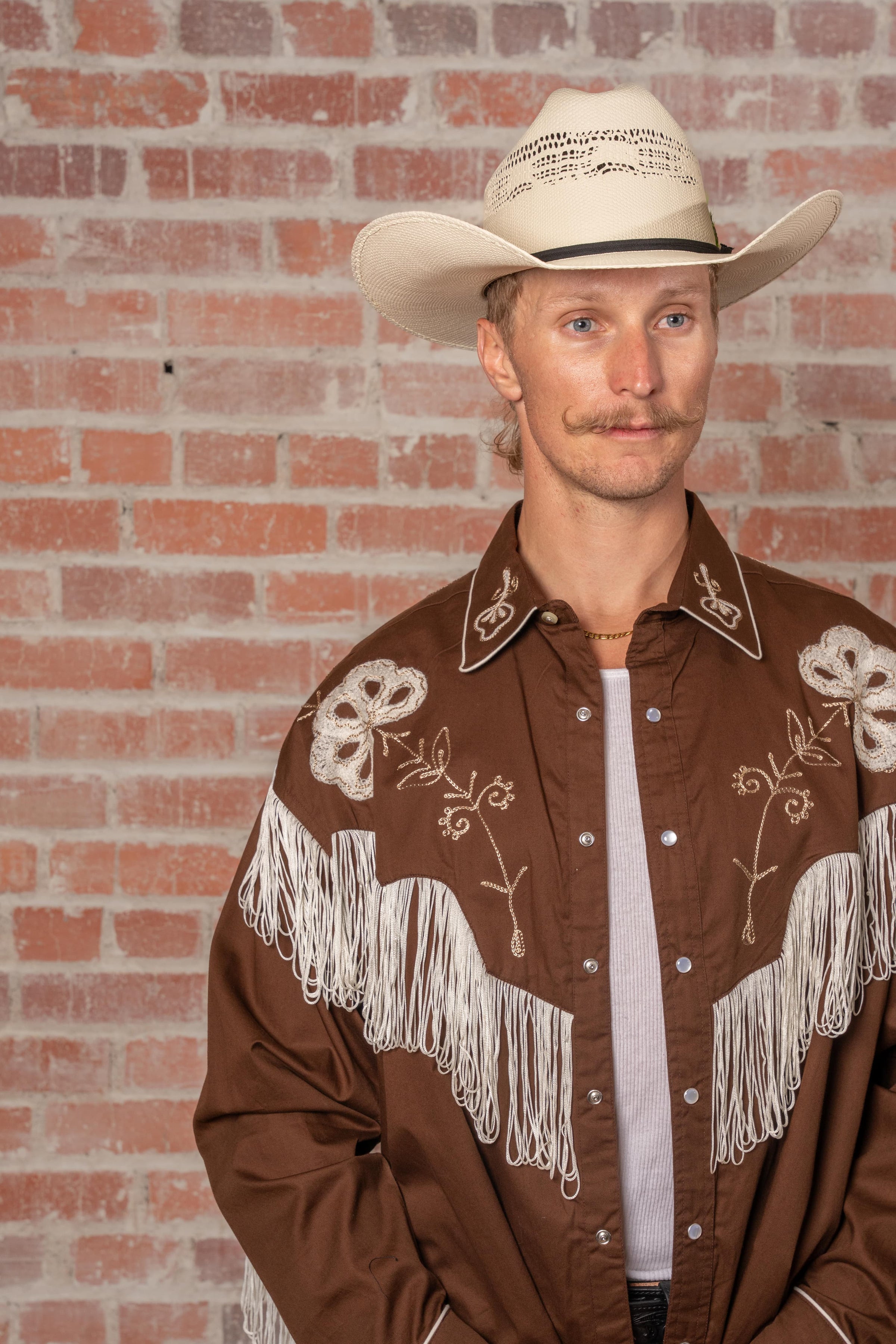 Men's Vintage Fringe Brown Embroidered Western Shirt