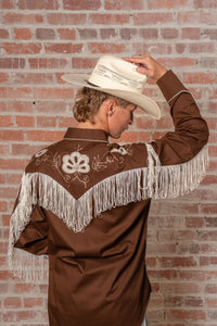 Men's Vintage Fringe Brown Embroidered Western Shirt