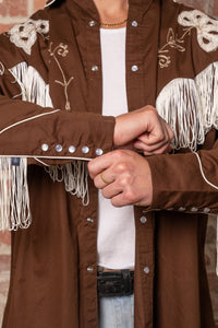 Men's Vintage Fringe Brown Embroidered Western Shirt