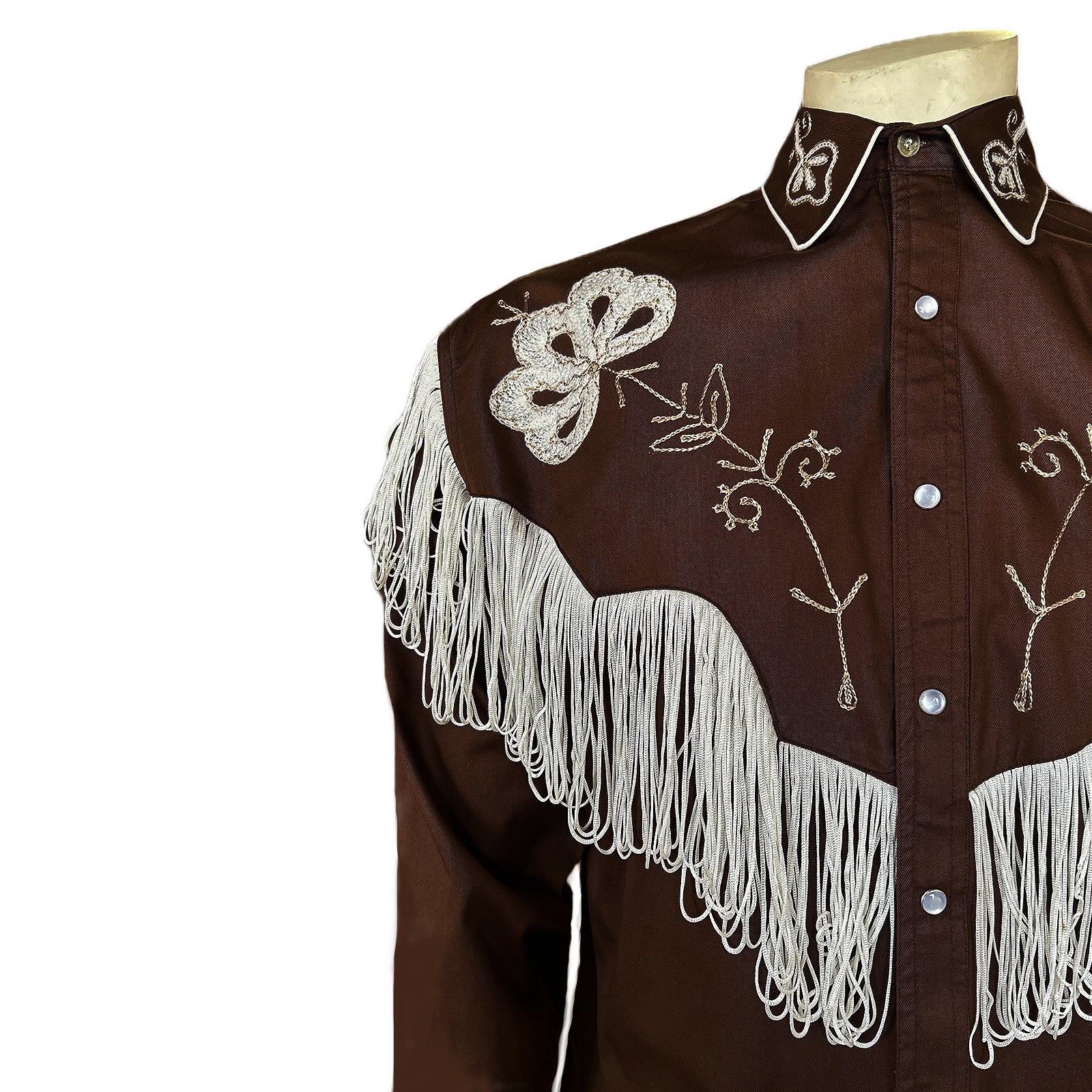 Men's Vintage Fringe Brown Embroidered Western Shirt