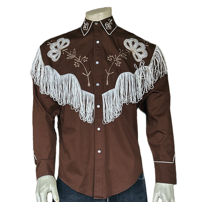 Rockmount Men's Brown Vintage Fringe Embroidered Western Shirt