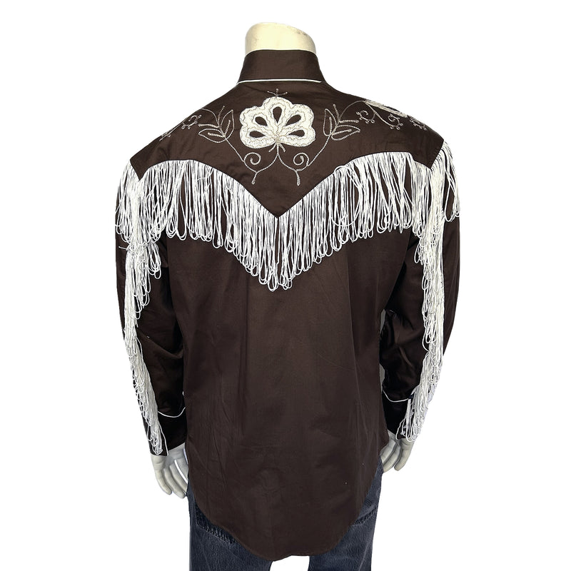 Men's Vintage Fringe Brown Embroidered Western Shirt