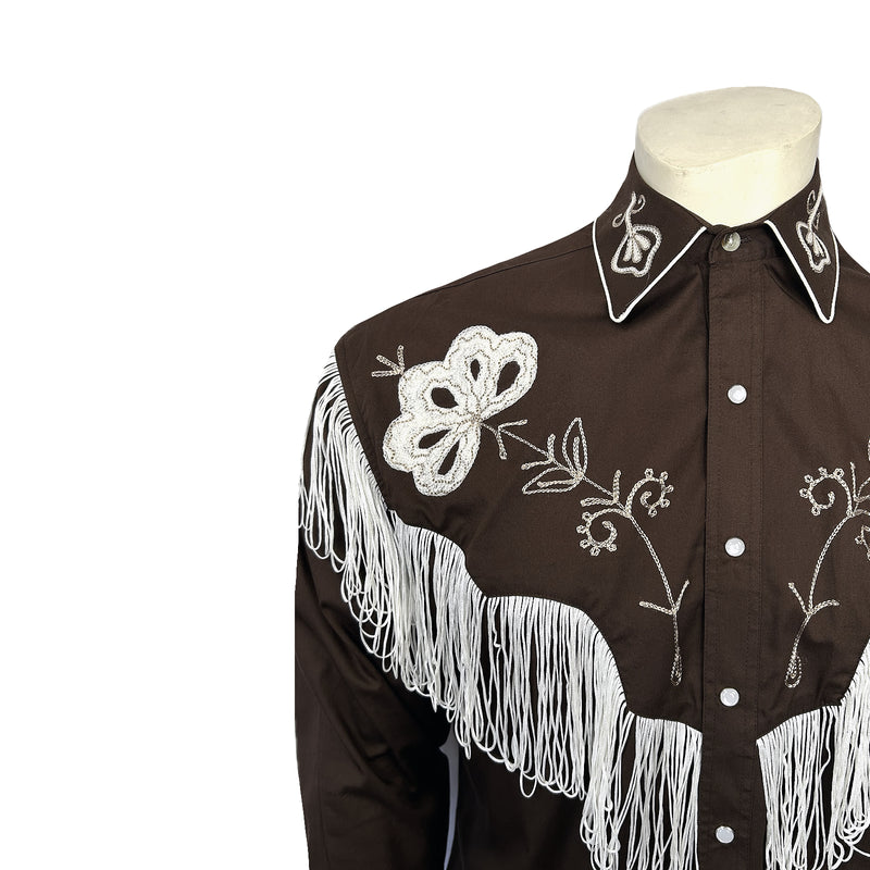 Men's Vintage Fringe Brown Embroidered Western Shirt