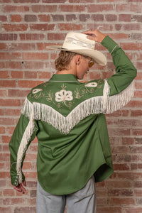 Men's Vintage Green Fringe Embroidered Western Shirt