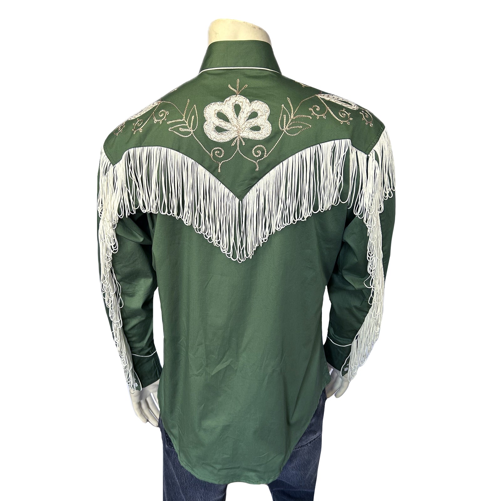 Men's Vintage Green Fringe Embroidered Western Shirt