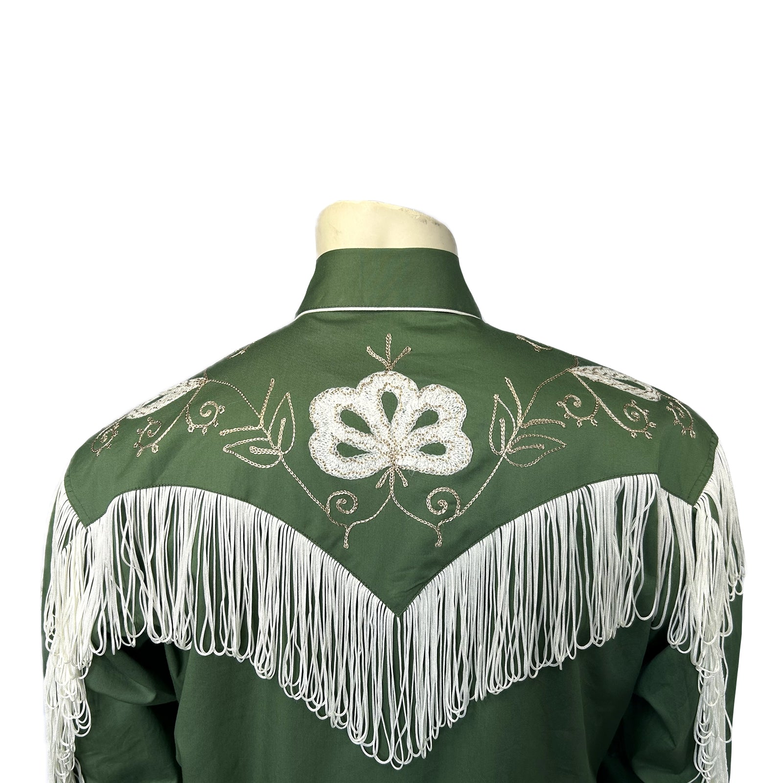 Men's Vintage Green Fringe Embroidered Western Shirt