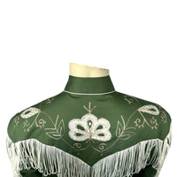 Men's Vintage Green Fringe Embroidered Western Shirt