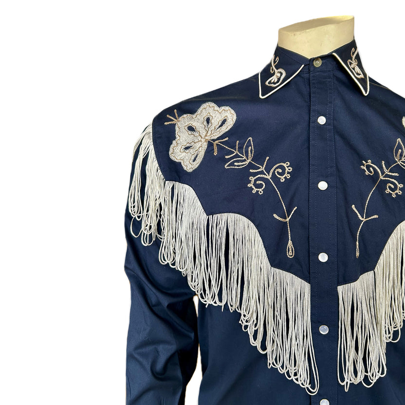 Rockmount Men's Navy Vintage Fringe Embroidered Western Shirt