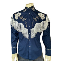 Men's Vintage Fringe Navy Embroidered Western Shirt