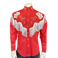 Men's Vintage Fringe Red Embroidered Western Shirt
