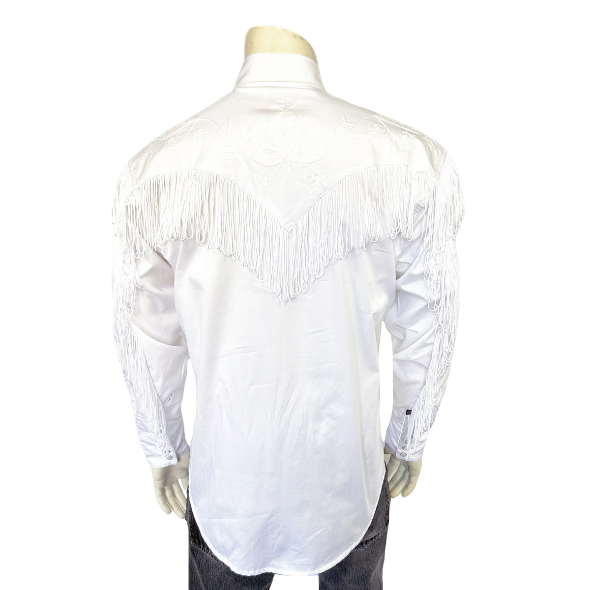 Men's Vintage White Fringe Embroidered Western Shirt