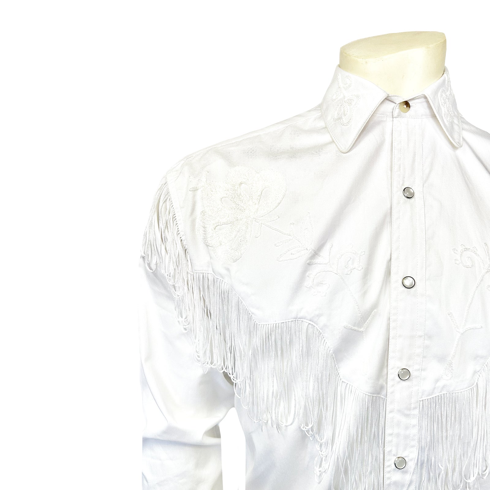 Men's Vintage White Fringe Embroidered Western Shirt