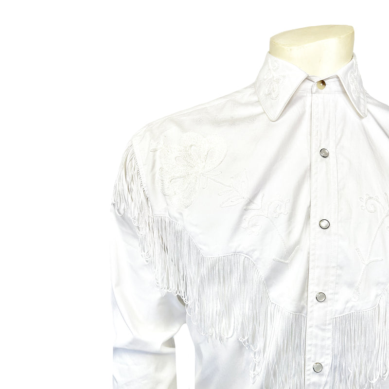 Men's Vintage White Fringe Embroidered Western Shirt