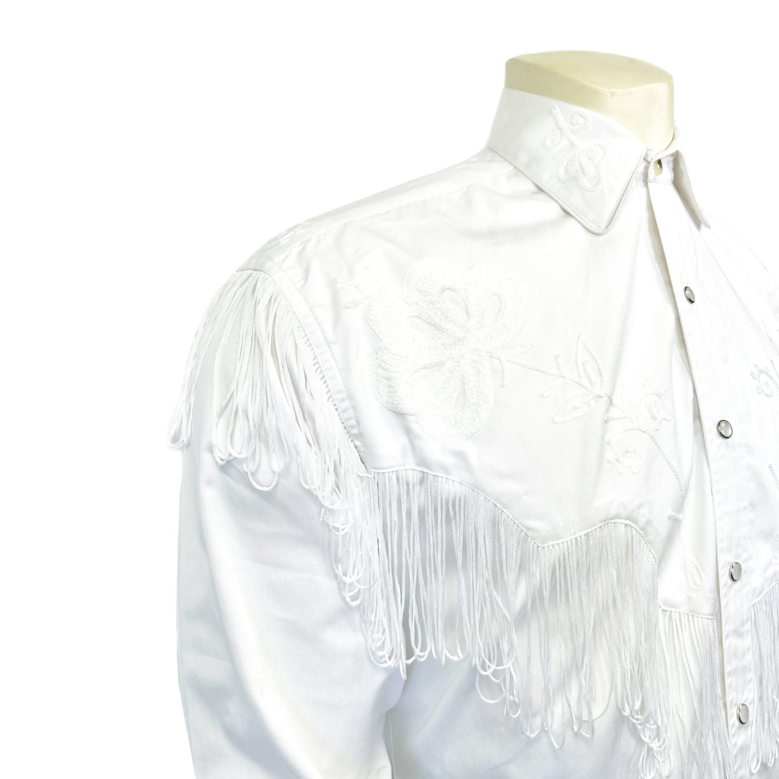 Men's Vintage White Fringe Embroidered Western Shirt