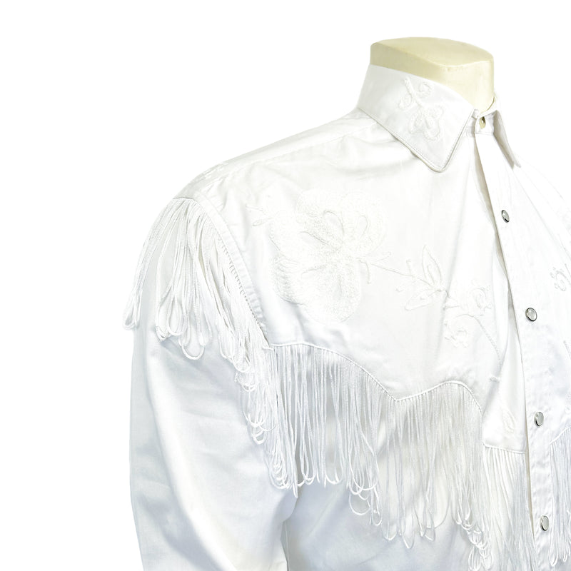 Men's Vintage White Fringe Embroidered Western Shirt
