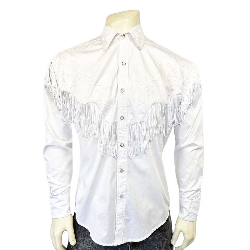 Men's Vintage White Fringe Embroidered Western Shirt