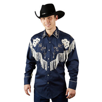 Rockmount Men's Navy Vintage Fringe Embroidered Western Shirt