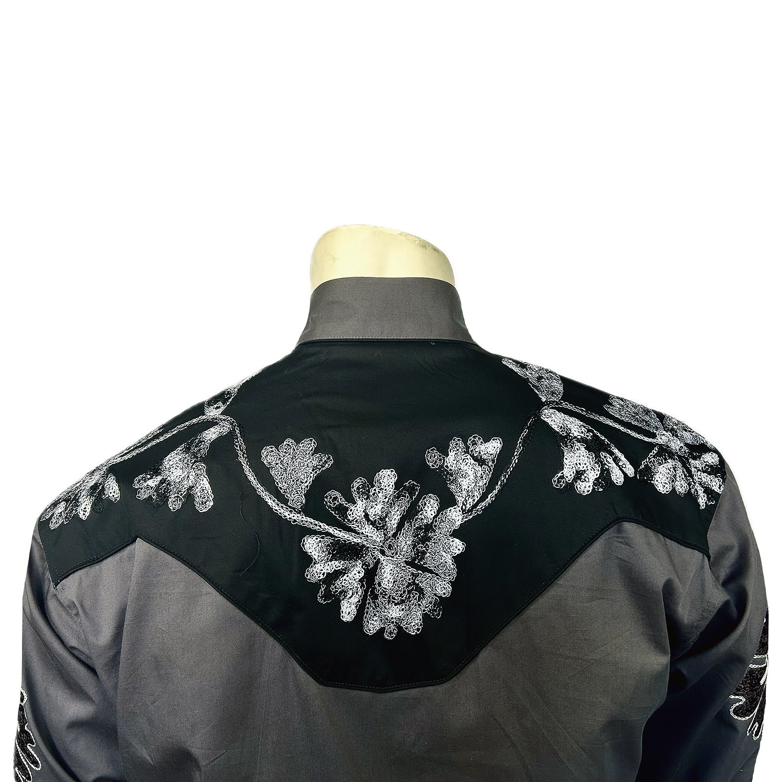 Men's Floral 2-Tone Black & Grey Embroidered Western Shirt