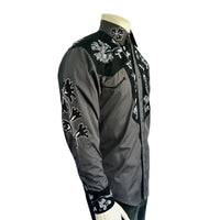 Men's Floral 2-Tone Black & Grey Embroidered Western Shirt