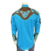 Men's Floral 2-Tone Brown & Turquoise Embroidered Western Shirt