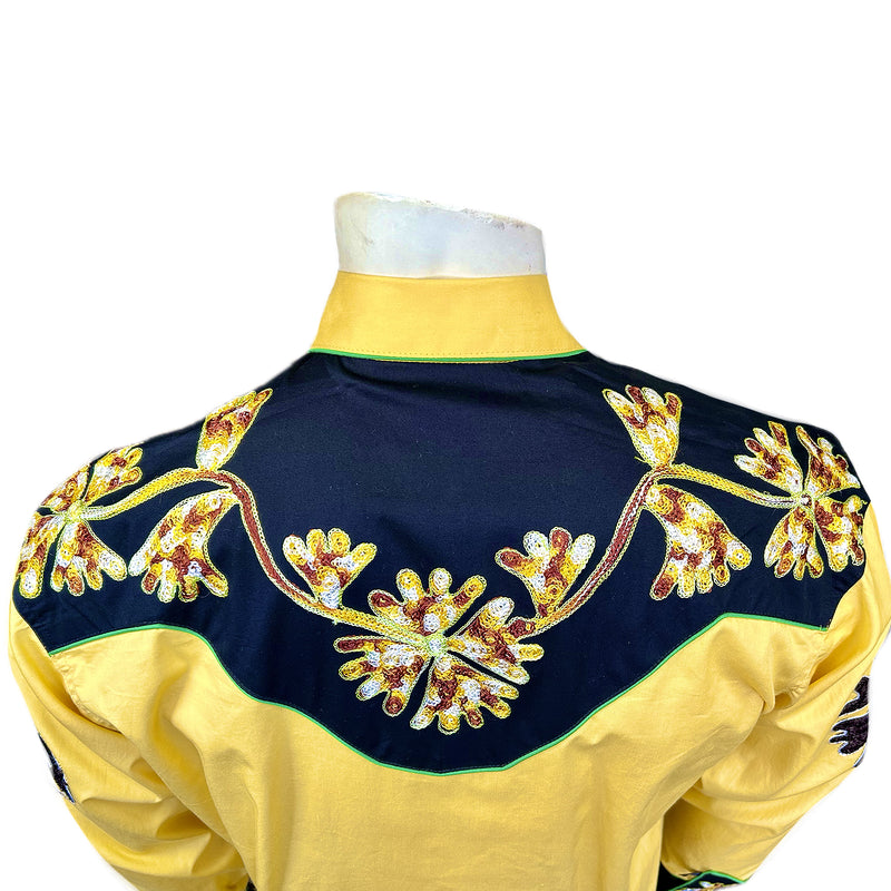 Men's Floral 2-Tone Black & Gold Embroidered Western Shirt